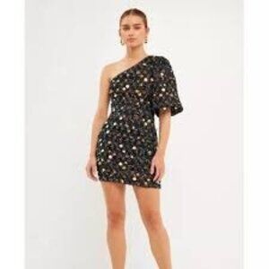 Endless Rose Women's Tulle One-Shoulder Celebration Sexy Sequin Large Mini Dress